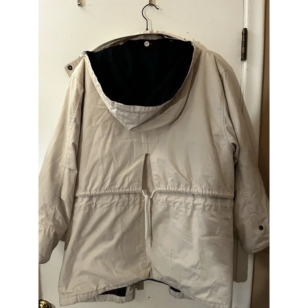 Vintage Towne by London Fog Ivory Parka Jacket with Plaid Lining - Large - Picture 4 of 4